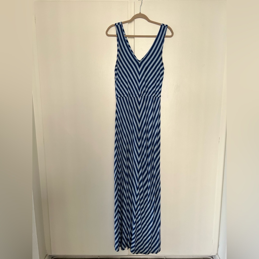 Calvin Klein Blue and White Striped Maxi Dress